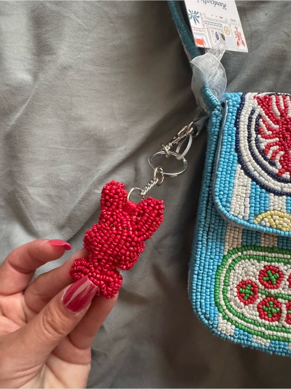Beaded Shoulder Bag with Sea Food Motifs Handmade in India New with Tags - Picture 11 of 16